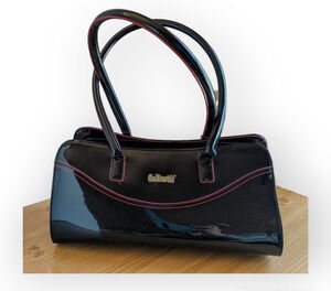 Collectif London 1950s Inspired Black Patent Leather Top Handle Barrel Bag Purse